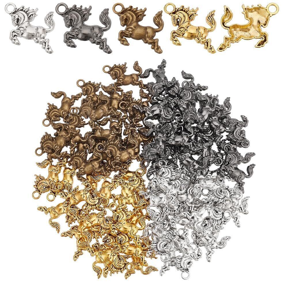 6451 80pcs Horse Charms 4 Colors Tibetan Style Alloy Pendants Equestrian